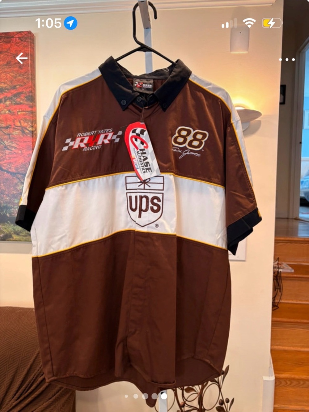 Dale Jarrett UPS Brown & White Racing Team Button-Up Shirt men’s size large NWT